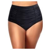 Daci Women Black High Waisted Bikini Bottom Tummy Control Swimsuit Shorts Ruched Bathing Suits Bottom M