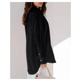 siliteelon Womens Button Down Shirts Dress Shirts Long Sleeve Blouses V Neck Solid Casual Tunics Tops with Pockets - Black L