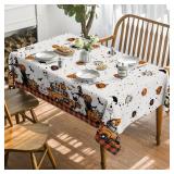 Horaldaily Halloween Tablecloth 60×84 Inch Rectangular, Buffalo Plaid Jack-O-Lantern Pumpkin Bats Ghost Truck Washable Table Cover for Party Picnic Dinner Decor