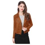 Allegra K Womenfts Short Soft Zip Up Faux Suede Biker Moto Jacket Large Brown