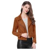 Allegra K Womenfts Short Soft Zip Up Faux Suede Biker Moto Jacket Large Brown