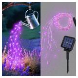 Solar Waterfall Fairy Bunch Lights Outdoor Waterproof 200LEDs 8 Modes Watering Can Light , Purple Solar Powered String Lights Firefly Vine Christmas Tree Garden Decorations Gardening Gifts For Mom