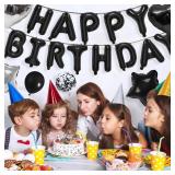 CANREVEL Happy Birthday Balloons Banner 16 Inch Mylar Foil Letters with Star and Heart Balloons Birthday Party Decorations for Men and Women - 30 Pcs Black