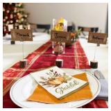 30 Pcs Rustic Wood Place Card Holders with Swirl Wire Wooden Bark Memo Holder Stand Card Photo Picture Note Clip Holders 5.8\ and Kraft Place Cards Bulk for Wedding Party Table Number Name Signin