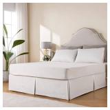 MIYE Pleated Waffle Weave Bed Skirt, Tailored Dust Ruffle 12 Inch Drop Easy Fit, Machine Washable, No Split Corners (White, King - 12\ Drop)in