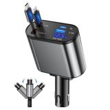 Retractable Car Charger, 4 in 1 Fast Charging Car Charger USB-C and USB-A Compatible with iPhone 161514131211,Galaxy,Pixel