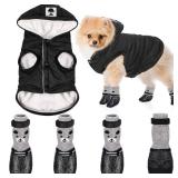 Winter Dog Coat Warm and Cat Boots Shoes Socks Waterproof Puppy Jacket Small Dog Booties Paw Protectors Stylish Hooded Coat for Puppy(Black,M)