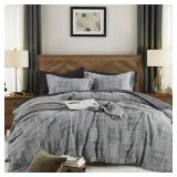 MaiRêve Charcoal Grey Queen Comforter Set, Textured Design Grey Crinkle Bed in A Bag Queen Size, Queen Comforter Set with 7 Pieces with Comforter, Sheets, Pillowcases and Shams 90\x 90\inin