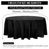Fivenl 8 Pack Round Tablecloth 90 Inch Round Table Covers Bulk Washable Polyester Fabric Round Table Clothes for Wedding Party Reception Banquet Buffet Restaurant (Black, 90 Inch)