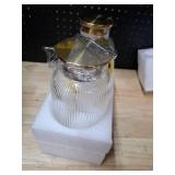 Buaic 2 PACK Glass Pitcher with Lid, 68 oz 2 Liter Classic Vertical Stripes Water Pitcher with Yellow Handle,Glass Water Carafe for Cold Brew, Coffee, Lemonade, Iced Sun Tea,Beverage,Heat Resistant