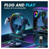 KDD RGB Headphone and Controller Stand with 9 Light Modes - Foldable Controller Hanger for Desk - Earphone Stand with Cable Organizer - for Gamers Desktop Accessories