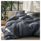 Bedsure Linen Duvet Cover Queen - Linen Cotton Blend Bedding Set, Soft and Cozy, 3 Pieces, 1 Duvet Cover 90x90 Inches and 2 Pillowcases, Charcoal Grey Color Cooling Bedding, Comforter Sold Separately