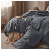 Bedsure Linen Duvet Cover Queen - Linen Cotton Blend Bedding Set, Soft and Cozy, 3 Pieces, 1 Duvet Cover 90x90 Inches and 2 Pillowcases, Charcoal Grey Color Cooling Bedding, Comforter Sold Separately