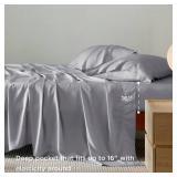 Bedsure Queen Sheet Set, Rayon Derived from Bamboo, Cooling Sheets, Deep Pocket Up to 16\, Breathable and Soft, Hotel Luxury Silky Bedding for Hot Sleepers, Silver Greyin
