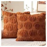 MIULEE Fall Throw Pillow Covers 20x20 Set of 2 Autumn Decorations Dark Rust Pumpkin Accent Pillowcase for Outdoor Porch Sofa Couch Bed Living Room Plush Faux Fur Halloween Farmhouse Home Decor