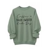 SOLY HUX Womenfts Plus Size Oversized Sweatshirt Letter Graphic Long Sleeve Crewneck Baggy Pullover Shirts Olive Green US22