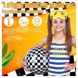 Hollowfly 12 Pack Black and White Checkered Flag Themed Beach Ball for Kids 7.87\ Bulk for Summer Pool and Beach Game Gifts Race Car Birthday Party Supplies and End of The Year Class Decorations Favor