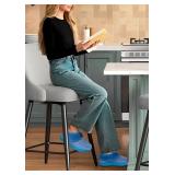 COFACE Womenfts Arch Support Memory Foam House Slippers Ladies Warm Fuzzy Faux Fur Collar Winter Moccasin Shoes with Orthotic Plantar Fasciitis Indoor Outdoor Hard Rubber Sole Blue Size 6