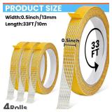 Double Sided Fabric Tape Heavy Duty for Hem, Fashion Dress, Cloth, Curtains, High Adhesive Sticky but Removable and Residue free, No Sewing or Ironing need, Multipurpose, 0.5 in x 33FT10m x 4Rolls