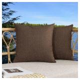 Kevin Textile Pack of 2 Decorative Outdoor Waterproof Pillow Covers Garden Checkered Cushion Sham Throw Pillowcase Shell for Patio Tent Couch 20x20 Inch Brown
