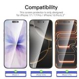 NEWftC 3 Pack Designed for iPhone 16 Pro, iPhone 17, 17 Pro Screen Protector (6.3 inches), Enhanced Tempered Glass Protection with easy installation tool included, Case Friendly