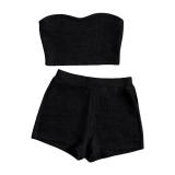 SECRETEYARD Womenfts Knitted 2 Piece Outfit Ribbed Crop Top Sleeveless Bandeau Tube Tops and Track Shorts Set