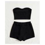 SECRETEYARD Womenfts Knitted 2 Piece Outfit Ribbed Crop Top Sleeveless Bandeau Tube Tops and Track Shorts Set