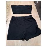 SECRETEYARD Womenfts Knitted 2 Piece Outfit Ribbed Crop Top Sleeveless Bandeau Tube Tops and Track Shorts Set