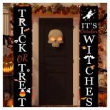 DAZONGE Halloween Decorations, Trick or Treat and Itfts October Witches Porch Banners for Halloween Hanging Decorations Indoor Outdoor
