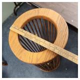Mid-Century Footed Oak Slatted Umbrella or Cane Stand - has 3 feet.  Isn