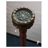 Vintage Handmade Wooden Walking Stick / Cane with Decorative Bronze Handle - approx 37" long