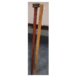 Vintage Handmade Wooden Walking Stick / Cane with Decorative Bronze Handle - approx 37" long