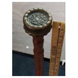 Vintage Handmade Wooden Walking Stick / Cane with Decorative Bronze Handle - approx 37" long