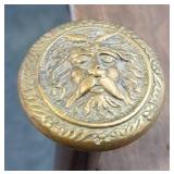 Vintage Walking Stick / Cane with Decorative Brass Zeus Head Design - approx 35" long