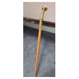 Wooden Walking Cane with Curved Brass Handle - approx 36" long