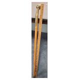 Wooden Walking Cane with Curved Brass Handle - approx 36" long
