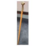 Wooden Walking Cane with Curved Brass Handle - approx 36" long