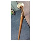 Wooden Walking Cane with Curved Brass Handle - approx 36" long
