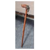 Vintage Handcrafted wooden walking stick / cane with Pewter Elephant Head on the handle - approx 35" long