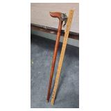 Vintage Handcrafted wooden walking stick / cane with Pewter Elephant Head on the handle - approx 35" long