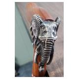 Vintage Handcrafted wooden walking stick / cane with Pewter Elephant Head on the handle - approx 35" long
