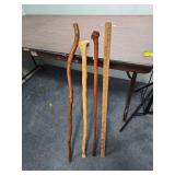 Handcrafted Vintage Wooden Walking Sticks / Canes - Set of 3 - the one on the right is made of Rosewood - range from 33 to 36" long