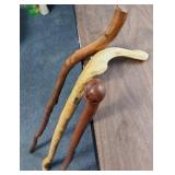 Handcrafted Vintage Wooden Walking Sticks / Canes - Set of 3 - the one on the right is made of Rosewood - range from 33 to 36" long