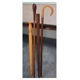 Collection of Vintage Handcrafted Wooden Walking Sticks / Canes - range from 30 to 36" long - qty 4