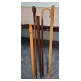 Collection of Vintage Handcrafted Wooden Walking Sticks / Canes - range from 30 to 36" long - qty 4