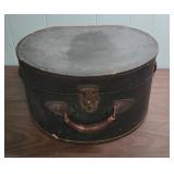 1940s Round Hat Box with Floral Interior - approx 17" diameter x 9" H