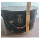 1940s Round Hat Box with Floral Interior - approx 17" diameter x 9" H