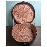 1940s Round Hat Box with Floral Interior - approx 17" diameter x 9" H