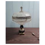 Crystal Prism Table Lamp with Cherub Finial - hand painted floral base - tested, works  12