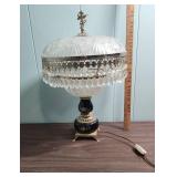 Crystal Prism Table Lamp with Cherub Finial - hand painted floral base - tested, works  12